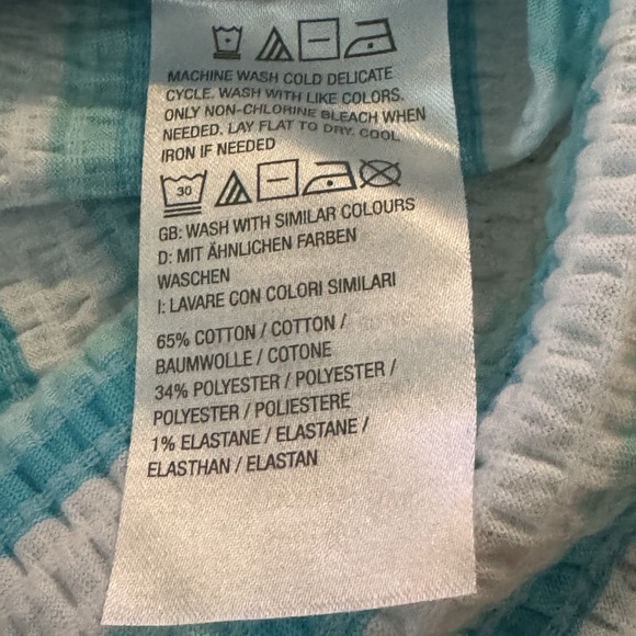 D&Co Denim & Co XL Shirt Top Blue Striped Short Sleeve V Neck Cotton Stretch - Picture 6 of 6